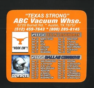 Dallas Cowboys & Texas Longhorns--2014 Magnet FB Schedule--ABC Vacuum Warehouse - Picture 1 of 1
