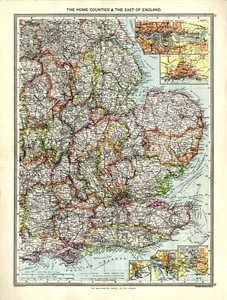 1905 Antique Map ENGLAND EAST SOUTH COAST Hull Docks RAILWAYS Sea Routes CANALS - Picture 1 of 6