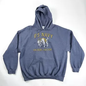 US Navy Anchors Aweigh Blueish Grey Hoodie Sweatshirt XL Gildan Heavy - Bild 1 von 9