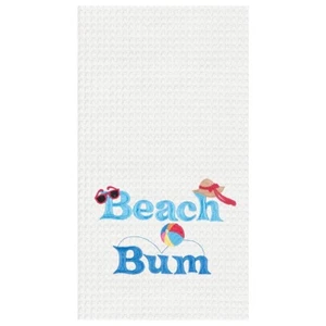 Toalla de cocina Beach Bum blanco gofre o toalla de barra de algodón bordado sombrero 18x27" - Imagen 1 de 1