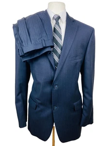 TASSO ELBA Mens 46R Navy Stripe Wool CASHMERE 2 Piece Suit W/ Dress Pants 38x30 - Picture 1 of 12