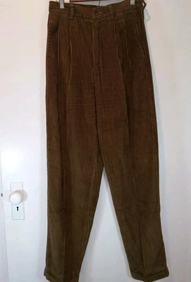 VTG Eddie Bauer Corduroy Pants Womens 10 Tall High Waisted Pleated Tapered Brown - Image 1 of 4