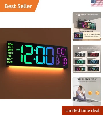 Elegant 16-Inch RGB Digital Wall Clock - Temp, DST & Night Light Features - Image 1 of 4