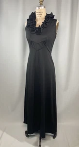 Vintage Dress SIZE SMALL black long maxi sleeveless 60s 70s ruffle sheath mod - Picture 1 of 12
