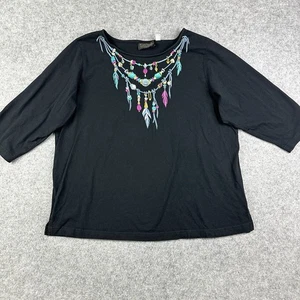 Bob Mackie Shirt Damen 1X schwarz Southwestern bestickt tragbar Kunst T-Shirt Bluse - Bild 1 von 16