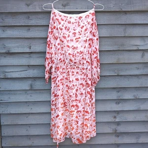 LK Bennett Dr Marnie 100% Pure Silk Red Leopard Printed Dress UK 14 EU 42 US 10 - Picture 1 of 14