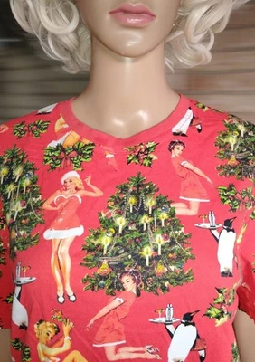 ORIGINAL PENGUIN Mujer Rojo XL Navidad Pin-up Retro PJ Top Camiseta Todo Algodón Foto 1 de 4