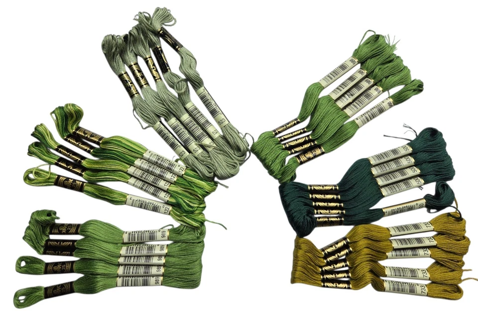 DMC 30 Skeins Mouline Special 25 Thread Greens 122 500 523 733 988 989 Floss - Image 1 of 4