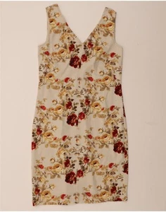 LAURA ASHLEY Womens Sleeveless Sheath Dress UK 12 Medium Beige Floral BY04 - Picture 1 of 3