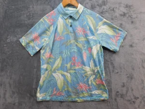 Tommy Bahama Polo Shirt Mens Medium Blue Green Floral IslandZone Performance - Picture 1 of 14