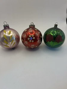 3 Vintage Large Mercury Glass Christmas Tree Baubles 7 Cm - Picture 1 of 15