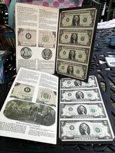 Bureau Of Engraving & Printing Double Set $1 & $2 Uncut Notes - Picture 1 of 10