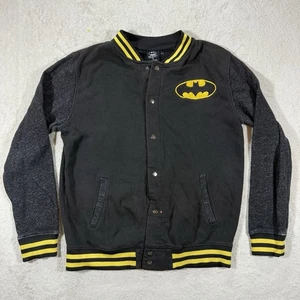 Batman Men's Size Medium Black Button Up Long Sleeve Jacket Varsity - Picture 1 of 12