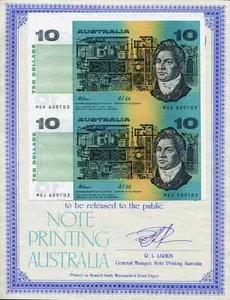 Australia 1991, 10 Dollars, P45g, Uncut sheet of 2, UNC - Picture 1 of 3