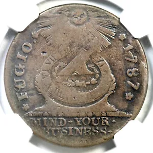 1787 13-N R-7 NGC Fine Details Pointed Rays Fugio Cent Colonial Copper Coin 1c - Picture 1 of 3