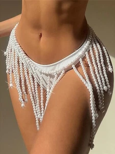 Luxury Pearls Halter Hollow Out Bikini See Through Swimwear SuitWaist Women Gift - Picture 1 of 5