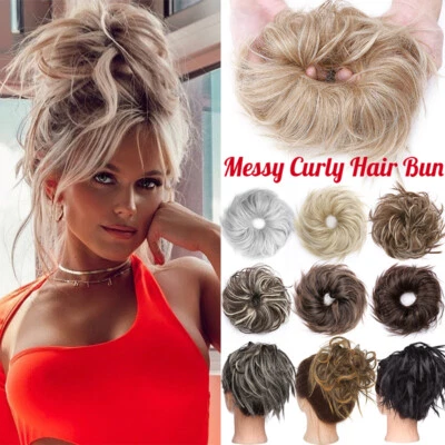 Peça natural falsa Updo cabelo encaracolado bagunçado coque scrunchie bobble extensões de cabelo - Imagem 1 de 4