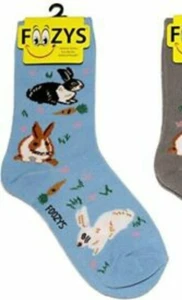 Foozys Bunnies Blue Women's Crew Socks Size 4 through 10 1 Pair - Picture 1 of 1