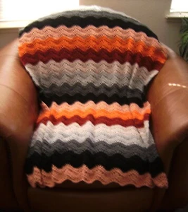 NEW HAND CROCHET GRAY ORANGE COLOR AFGHAN LAP BLANKET LAPGHAN THROW HANDMADE - Picture 1 of 5