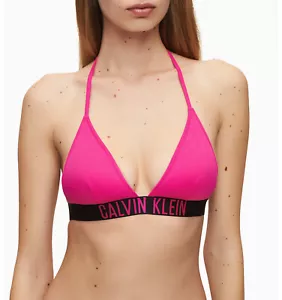 Calvin Klein Women's Swimwear CK Logo Triangle Bikini Top , Pink, Size XSmall - Picture 1 of 3