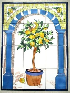 Hand Painted Ceramic tile art wall mural panel Lemon Tree BACKSPLASH 18" x 24" - Picture 1 of 6