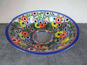 Large Vintage Very Pretty Hand Painted Floral Glass Fruit Bowl / Centerpiece