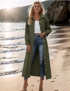 Sopliagon Women Cotton and Linen Shirt Dress Casual Loose Maxi XXL Dark Green - Picture 1 of 4