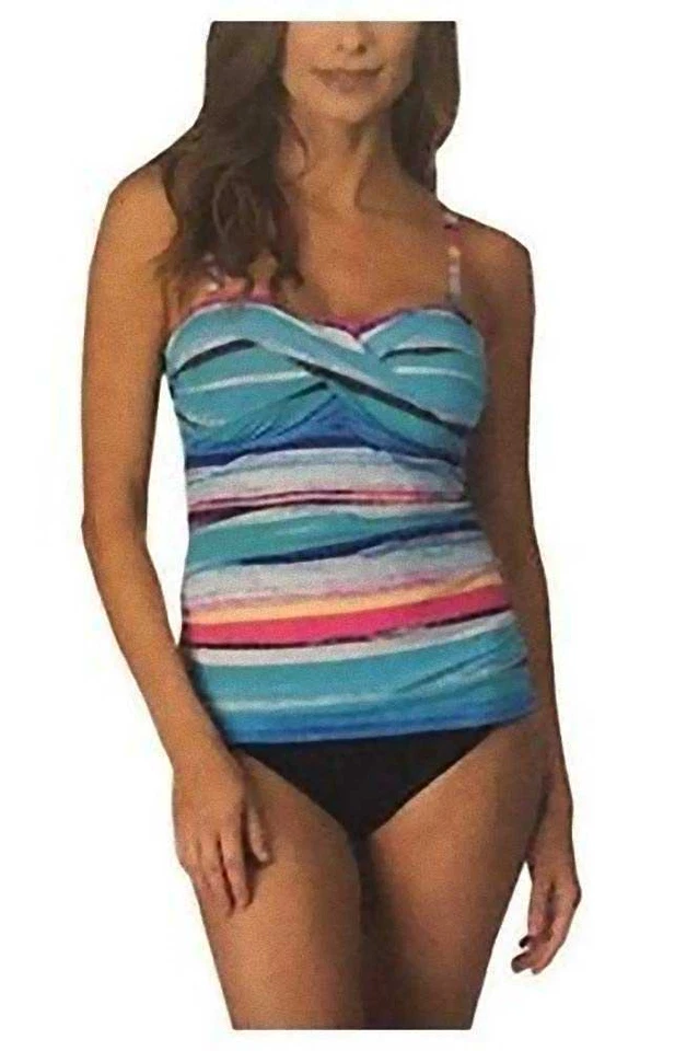 Conjunto de 2 maiôs femininos de bambu tankini toner barriga (azul multi, P) - Imagem 1 de 1