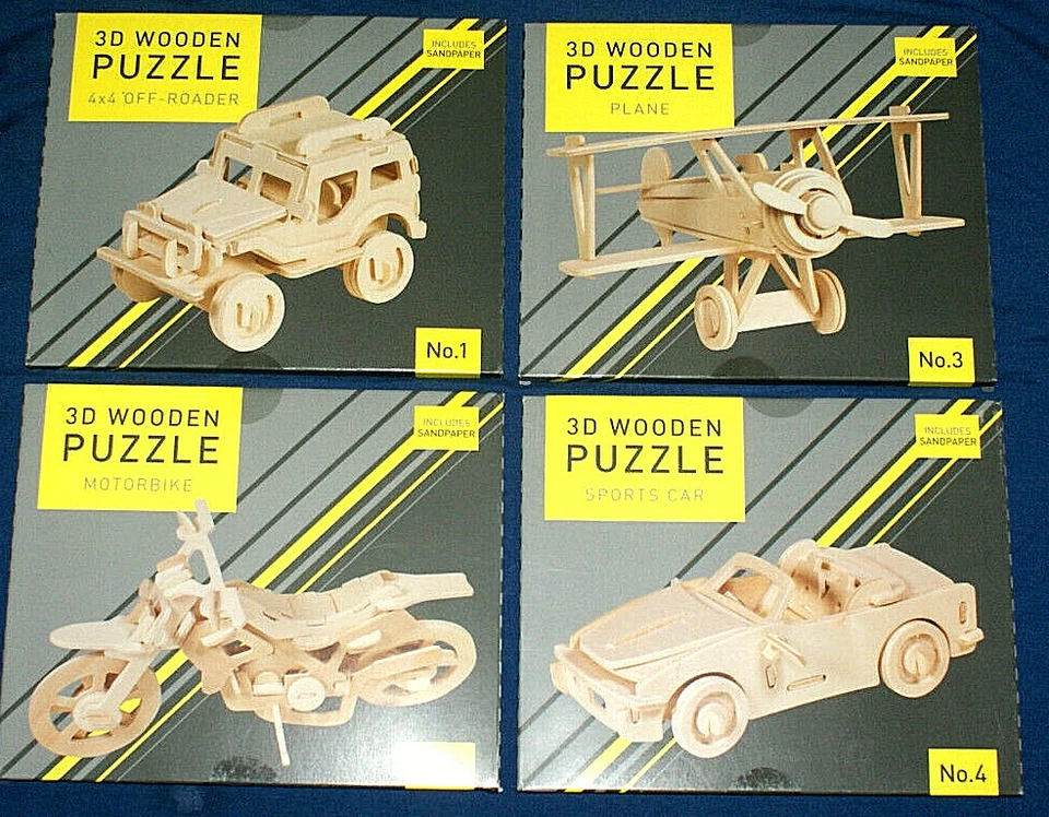 FIZZ CREATIONS 3D Holzpuzzle Bausatz Modell Sportwagen, Flach Motorrad, 4x4