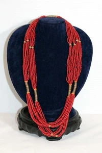 Antique Handmade Imitation Coral Multi Strand Bead Necklace prob Native American - Picture 1 of 17