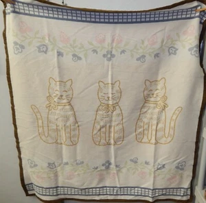 Vintage Biederlack of America Happy Cats Reversible Blanket Throw - Picture 1 of 5