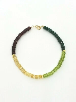 Sapphire Citrine Garnet Peridot Beaded Bracelet 14k Yellow Gold Silver G. Filled - Image 1 of 3