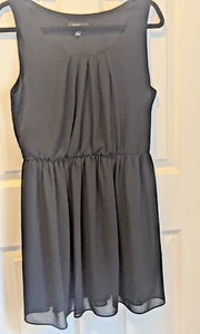 BCX Flowy Little Black Dress Pleated Neckline Goth Classic Capsule Piece - Picture 1 of 11