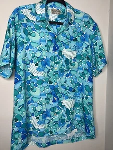 Kenny Flowers Men's Hawaiian Shirt Rayon Blue Sea Glass Post Card Size Large - Picture 1 of 6
