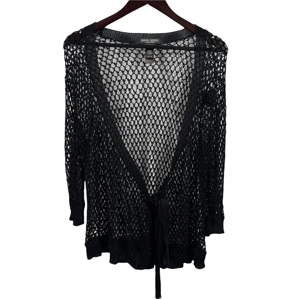 Cárdigan Bisou Bisou Negro Tejido Abierto Talla Grande Foto 1 de 4