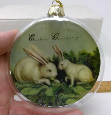 Bethany Lowe 4" Disco de Vidrio Cúpula Adorno - Saludos de Pascua - Nuevo con Etiquetas Foto 1 de 4