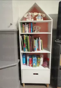 More details for retro kids bookcase tall storage unit children white drawer shelf cabinet rack