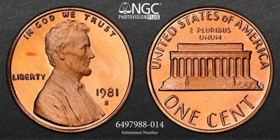 1981 S LINCOLN CENT PROOF TYPE 2 1C PF68 RD ULTRA CAMEO NGC PHOTOVISION SKU 3127 - Image 1 of 4