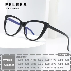 Women Cat Eye Retro Nearsighted Glasses Classic Anti Blue Light Myopia Glasses - Picture 1 of 22