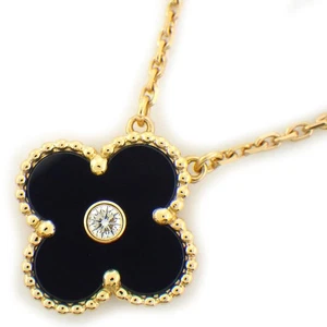 Van Cleef & Arpels Necklace Vintage Alhambra Limited Edition Onyx Diamond 750RG - Picture 1 of 11