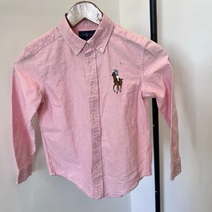 Ralph Lauren Polo Pink Long Sleeve Button Down Big Pony Shirt Boys Sz 7 - Picture 1 of 5