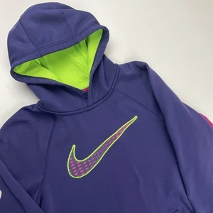 Nike Therma-Fit Hoodie Sweatshirt Youth S Pullover Blue Purple Chest Logo Poly - Picture 1 of 12