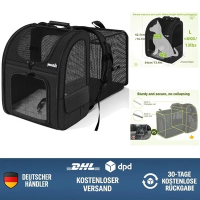 Haustier Rucksack für Hund Katze mit Mesh-Fenstern Erweiterbar Schwarz 6kg - Bild 1 von 4