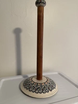 "Soporte de toallas de papel independiente Túnez de cerámica pintado a mano vintage de 15"" de alto" Foto 1 de 4