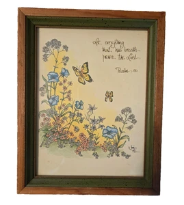1978 Vintage Joni Eareckson The Butterfly and Flowers Print Psalm 150:6 Framed - Picture 1 of 2