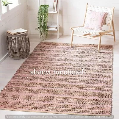 Rug natural Jute cotton handmade reversible modern living area carpet decor rug - Image 1 of 4