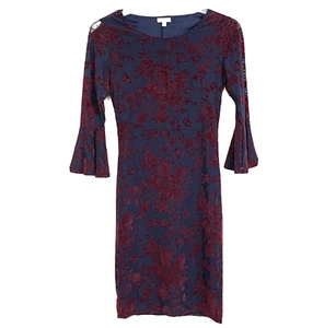 Vestido Haani Talla Pequeña Azul Marino Borgoña Floral Forrado con Manga Campana Transparente NUEVO W1 - Imagen 1 de 6