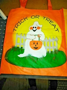2X GHOST VINYL Panel Trick or Treat Halloween Pumpkin 12" Bags Glow-In-The-Dark - Picture 1 of 2