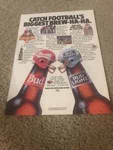 Vintage 1989 BUDWEISER & BUD LIGHT BEER "BUD BOWL I" 1 Poster Print Ad