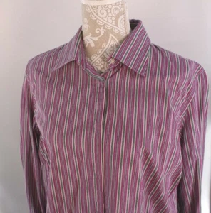 Lauren Ralph Lauren lila weiß grün gestreifte Baumwollbluse 1X Faux französische Manschette - Bild 1 von 7